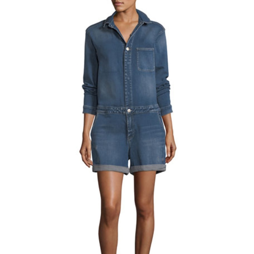 NWT Nanette Lepore long sleeve Denim Romper shorts